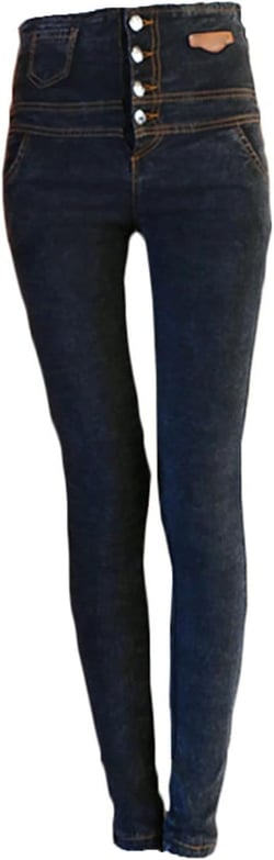 Women's High Waist 5 Button Jeans Classic Retro Skinny Denim Pants Solid Color Slim Fit Tapered Leg Casual Jean X-Large Dark Grey