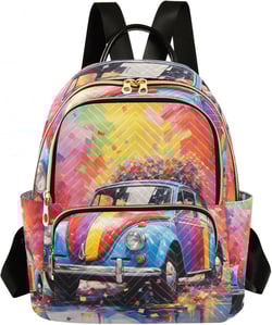 ODAWA Quilted Backpack Purse for Women Colorful Car Drawing Mini Backpack Purse Travel Backpack Colorful Car Drawing Small
