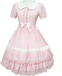 Momo Womens Girls Bow Tie Ruffle Dress Medieval Gothic Lolita Dress Princess Costume (5XL, Pink)