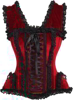 Daisy corsets Womens Top Drawer Dark Red Velvet & Lace Steel Boned Corset W/Cap Sleeves 2X Red
