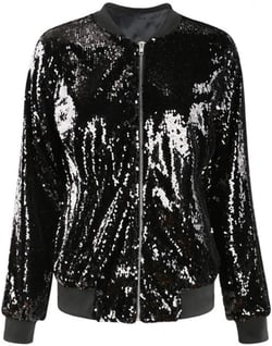 Cresay Women's Sequin Fitted Long Sleeve Zipper Blazer Bomber Jacket X-Large D Black
